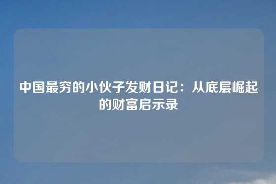 中国最穷的小伙子发财日记：从底层崛起的财富启示录