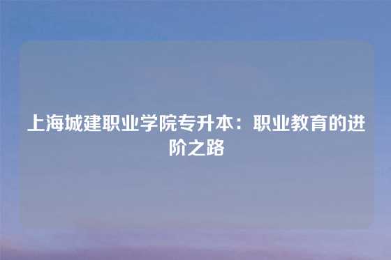 上海城建职业学院专升本:职业教育的进阶之路